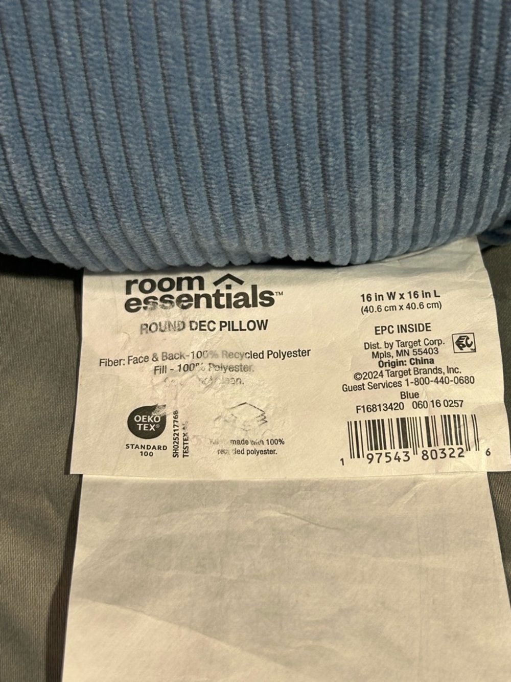 Room Essentials Round Light Blue Corduroy Accent Pillow - Picture 3 of 3